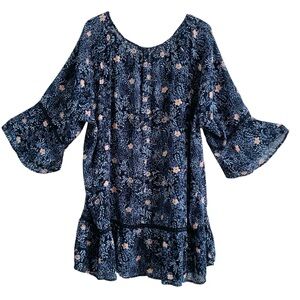 Ulla Popken Navy Floral 3/4 Wide Sleeve A Line Dress Size 24/26